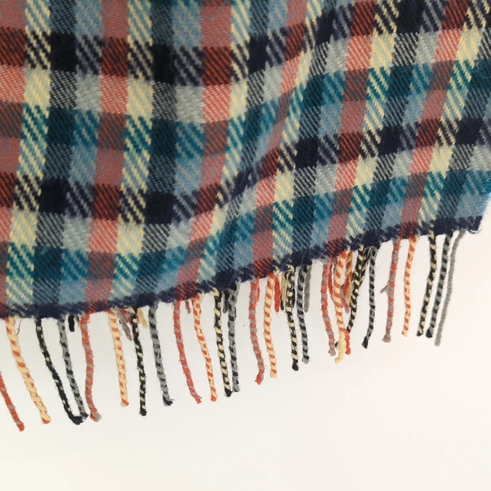 00879 Softer Than Cashmere Plaid Rectangle Scarf Blue Pink preppy fringe fall